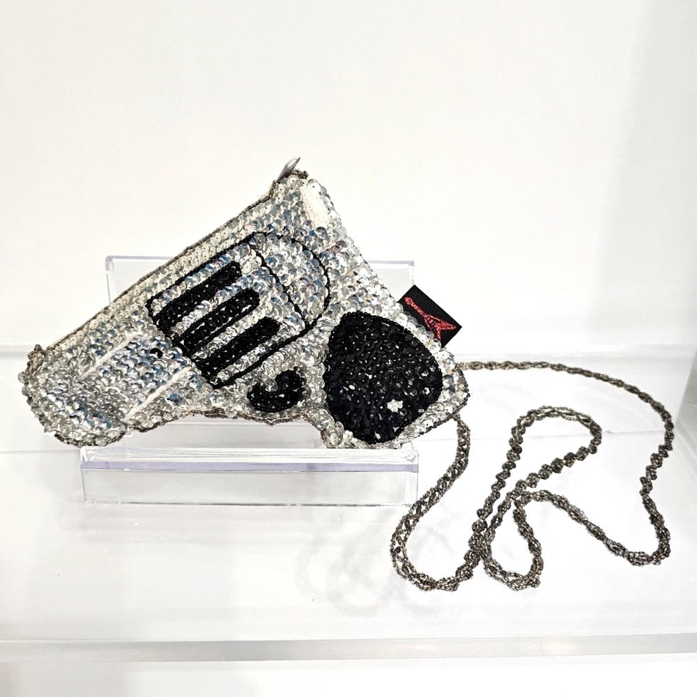 Sequins, Beaded Strap, Satin Lining, Novelty Costume Clutch Bag Vintage Rare EUC